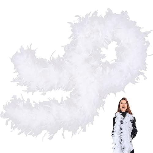 Image of White Feather Boas Thick Fancy Dress for Women,Girls,80g 2m/6.6ft Natural Turkey Feather Boa White,Party Fluffy Boa Feather Scarffor Bulk for Adult,Kids,Wedding Bachelor Halloween Christmas Party