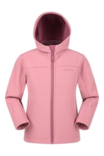 Image of Mountain Warehouse Exodus Kids Softshell Jacket - Breathable, Wind & Water Resistant, Fleece Lined Coat, For Boys & Girls - Best For Sping Summer & Hiking Light Pink Kids Size 7-8 Years