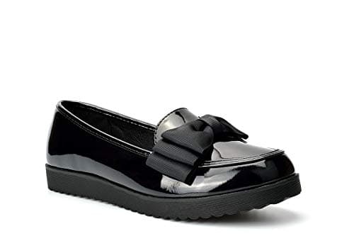 Image of Girls Patent Black Loafers - School Slip On Shoes - Womens Work Flats - Size 5 UK