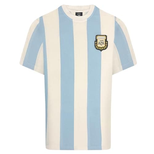 Image of Score Draw Argentina 1986 World Cup Finals No 10 Retro Shirt Blue/White Large Cotton