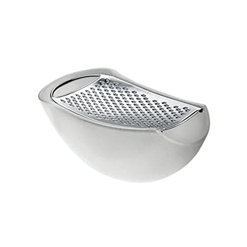 Image of Alessi Parmenide AARU01 I - Design Grater with Cheese Cellar, in Thermoplastic Resin Polished Steel, Ice