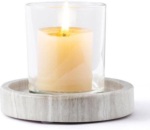 Image of WORHE Candle Holders Italy Premium Natural Marble Candlestick Holder for Jar Pillar Candles Large Round Coaster Plate Jewelry Tray Centerpiece for Wedding Dining Table Home Decor Off-white (WH074)