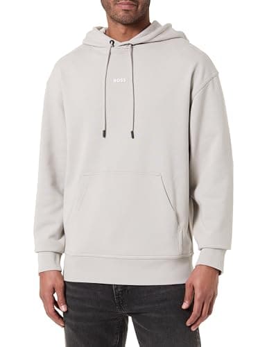 Image of BOSS Men's WeSmallhood Cotton Terry Fleece Hoodie with Contrast Logo, Open Grey 070, XXL