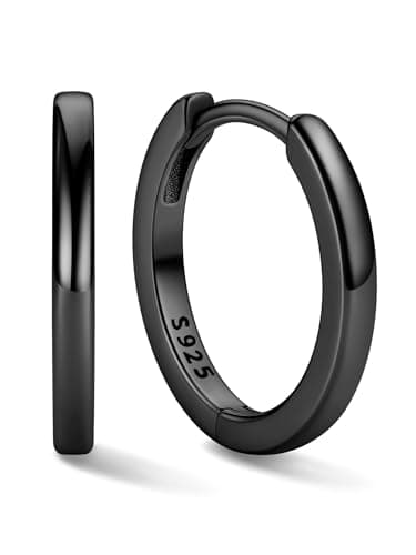 Image of ChicSilver Womens Earrings Sterling Silver Mini Hoops 14mm Classic Black Hoop Earrings for Daughter Mom