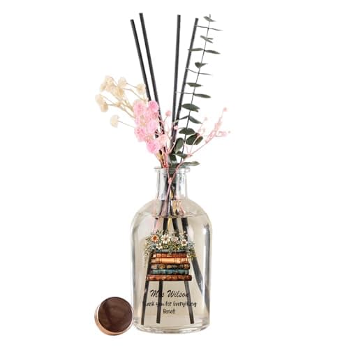 Image of Personalised Reed Diffuser, Coconut and Lime Scent, 220ml, Gift for Teachers (Floral Books)