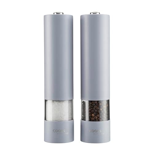 Image of Cooks Professional Electric Salt and Pepper Mill Set | Battery Operated Automatic Grinders with Adjustable Course & Fine Grinding & One Touch Operation | Condiment Seasoning Grinder | Grey