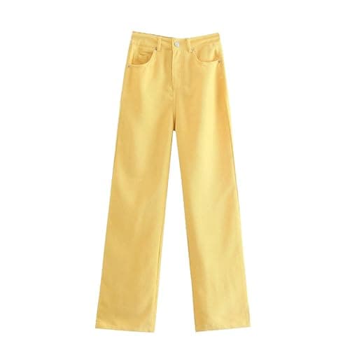 Image of Tiwate Baggy Washed Jeans for Women Casual Loose Waisted Denim Pants Straight Wide Leg Relax Fit Jean (Yellow,S)