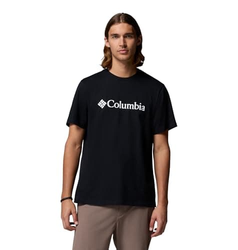 Image of Columbia Men's Basic Logo Tee, Short Sleeve T-Shirt, Black/Gem Columbia, Medium