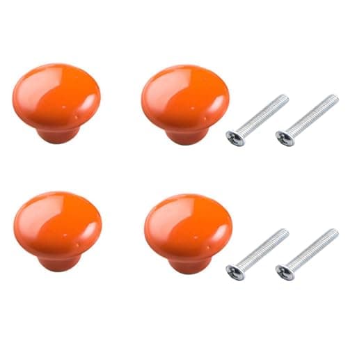 Image of Yesmin 4 Pcs Colored Ceramic Drawer Handles,Cute Cabinet Handles,Wardrobe Door Single Hole Handles,Bedroom,Living Room,Kitchen Furniture-Orange