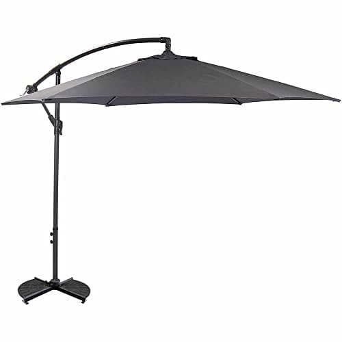 Image of GROUNDLEVEL 3M Garden Banana Parasol Umbrella Sunshade With FREE Parasol Cover, Polyester Canopy Iron Frame With Crank System - Grey