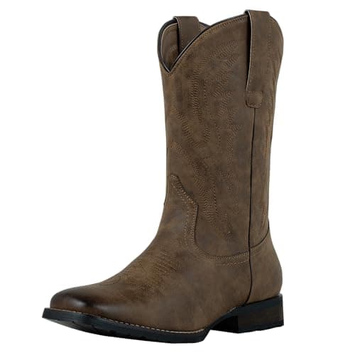 Image of J‘s.o.l.e Western Men’s Cowboy Boots Casual Dress Boots Square Toe Pull On Brown UK 8