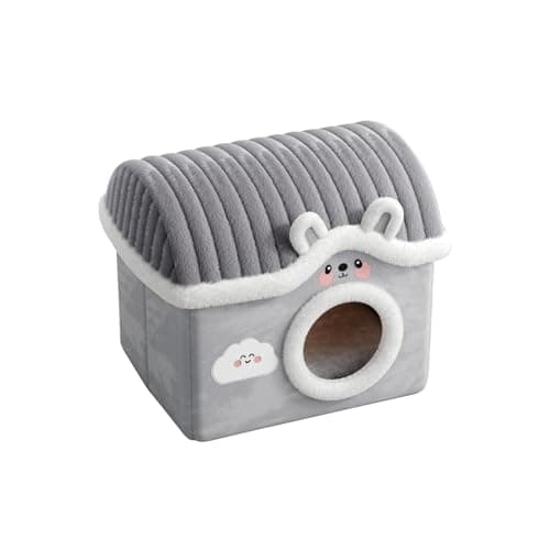 Image of Galatée Cat House, Cartoon Cute Cat Cave Bed, Warm Pet Shelter, Soft Pet Tent With Removable Cushion Pillow, Comfortable Dog Bed(M, Grey)