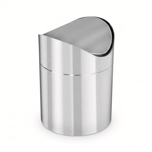 Image of GEEZY 1.5L Mini Stainless Steel Swing Bin - Small Silver Table Top Recycling Bin with Lid - Desktop Trash Can for Kitchen Rubbish & Food Waste, Tea Bags, Office Paper, Vanity Makeup & Coffee Grounds