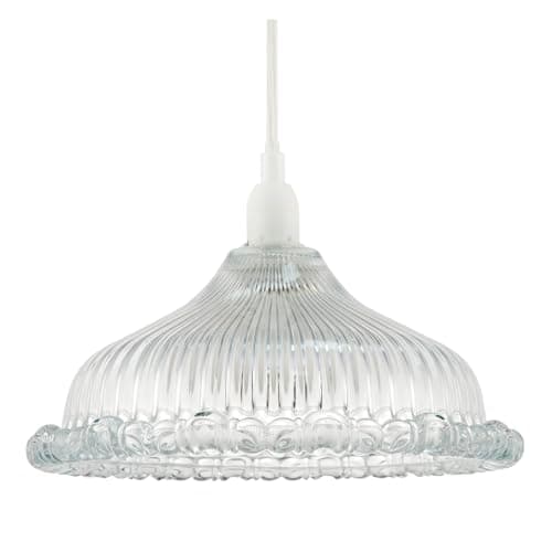 Image of Modern Designer Clear Line Ribbed Glass Pendant Ceiling Lighting Shade with Moulded Rippled Edge | E14 only | 12cm x 25cm by Happy Homewares