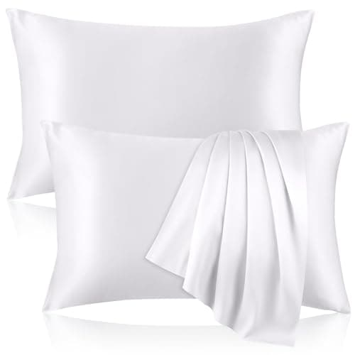 Image of Kinself 100% Pure Silk Pillowcase for Hair and Skin, Both Sides Mulberry Silk Pillowcases with Hidden Zipper, Cooling Pillowcase 19 Momme, 600 Thread Silk Pillow Cases Standard Size, 2PCS, White