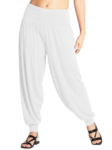 Image of Love My Fashions Womens Pants Trousers Alibaba Harem Ankle Cuff, Plain - White, Large X-Long