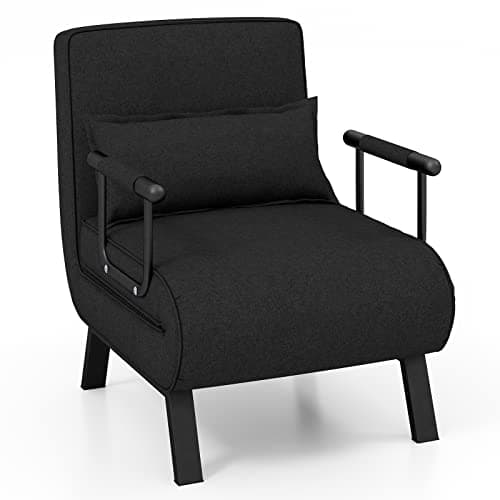 Image of COSTWAY Folding Sofa Bed, 4-in-1 Convertible Single Sofa Chair Bed with 6-Position Adjustable Backrest and Pillow, Padded Seat Lounge Couch Guest Sleeper Recliner Armchair for Living Room (Black)