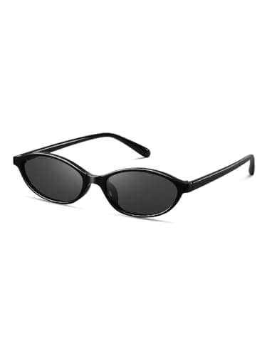 Image of kimorn Oval Sunglasses for Women Chic Cat Eye 90s Narrow Shades Trendy UV protection Sun Glasses (Black/Grey)