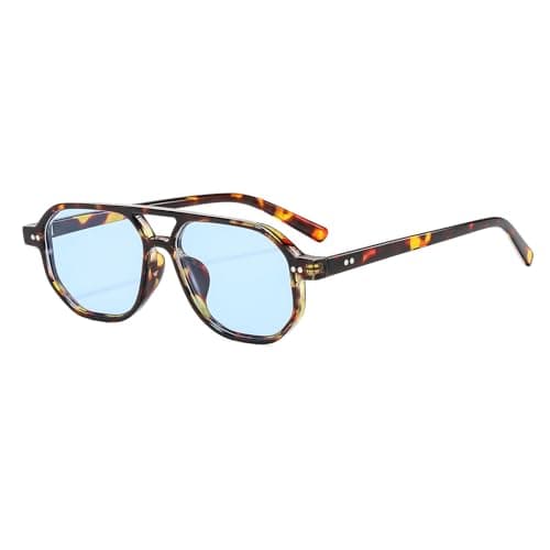 Image of YAMEIZE Retro Pilot Sunglasses for - Women Men Classic Double Bridge Vintage Style Sunglasses UV400 Protection Square Eyewear Driving