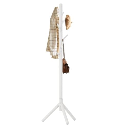 Image of Aibiju Coat Rack Free Standing, Coat Tree With 8 Hooks and 3 Height Options, Wood Coat Hanger Stand, Suit for Adults,Kids, Home/Entryway/Hallway (White),YD-1005