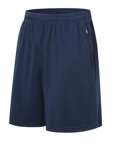 Image of Ewbob Boys Sports Shorts Kids Running Football Gym PE Shorts Quick Dry Lightweight with Zip Pockets and Drawstring Waist for Tennis Lounge Basketball Rugby C19 Navy 12-13Y