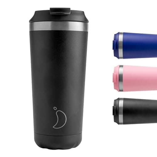 Image of Chilly's Original Coffee Cup - Thermal Mug For Cold & Hot Drinks - Leak-Proof Travel Mug with Lid - Double Walled Vacuum Insulated Mug - Stainless Steel - Monochrome Black, 500ml