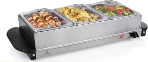 Image of Trendi Electric Buffet Server Section Removeable Tray - Stainless Steel, Adjustable Temperature Control, Generous Capacity, Multifunctional Buffet (Silver 4 Section)