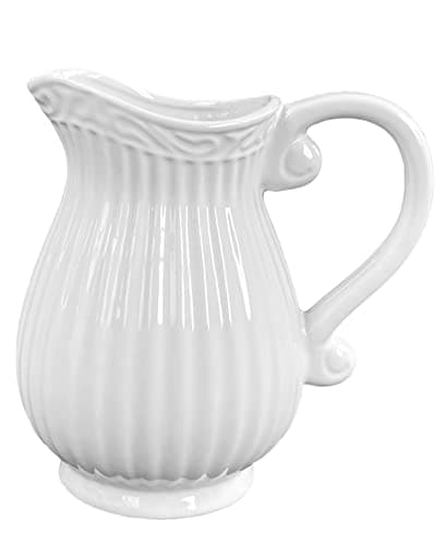 Image of White Ceramic Vase 17cm Pitcher Styles Wedding Table Piece Centrepiece Flower Arranging Home Decor Shiny Gloss Glaze Ornament (White Jug)