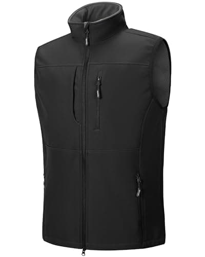 Image of Outdoor Ventures Men's Softshell Gilets Windproof Lightweight Vest Outerwear with 7 Pockets, Warm Fleece-Lined Sleeveless Jacket for for Golf Running Hiking Black S