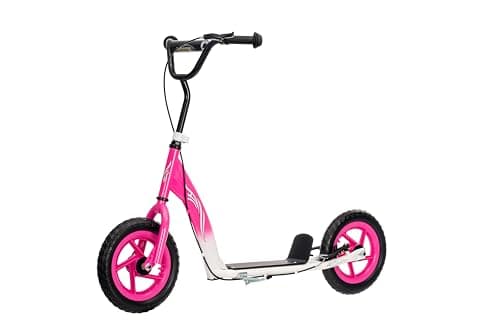 Image of NINODOVAE Scooter for kids age 5-12,Φ12" big wheel scooter with Adjustable Handlebar, Rear Brake weight capacity 50kg Color (Pink)