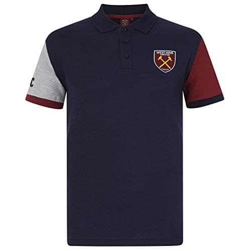 Image of West Ham United FC Official Mens Contrast Sleeve Polo Shirt Navy Crest Large