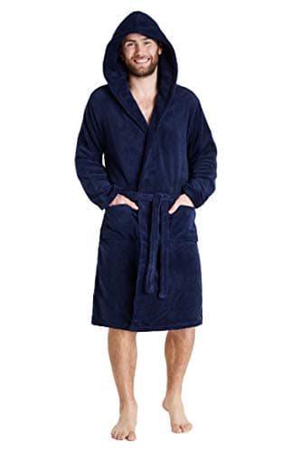 Image of CityComfort Mens Dressing Gown, Shawl Collar or Hooded Bathrobe Super Soft Fleece Cosy Loungewear Adults Teens - Gifts for Him (3XL, Navy Hooded)