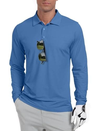 Image of QIXING Men's Golf Polo Shirts Long Sleeve UPF 50+ Lightweight,Quick Dry Performance Collar Summer Tops for Golf, Fishing, Tennis, Casual(Dark Blue, L)