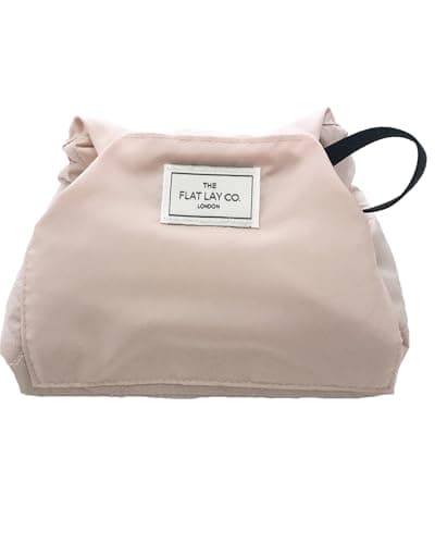 Image of The Flat Lay Co. Makeup Bag - Blush Pink Travel Make Up Organiser for Cosmetics, Eyeshadow, Make-Up Brushes, Lipstick & Tools - Drawstring Makeup Bag Storage with Brush Holder & Large Pockets
