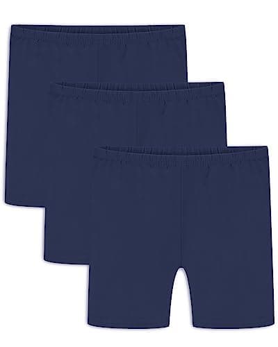 Image of Auranso Girls Cycling Shorts Teen Kids Cotton PE Dance Cycle Gymnastic Shorts Breathable Under Dress Shorts for Girls 3 Pack Navy Blue, 7-8 Years