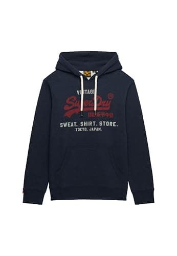 Image of Superdry Men's Casual Vintage Logo Heritage Hoodie, Trench Navy Marl, M