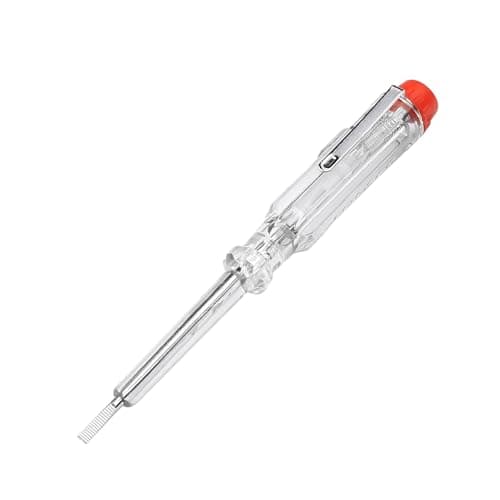 Image of TOOLSTEK 140mm 3mm Mains Tester Plain Slot Blade Neon 100-500Volts Circuit electricians Electrical Voltage Pen Flat Screwdriver Transparent Safety Insulated Handle Pocket Clip