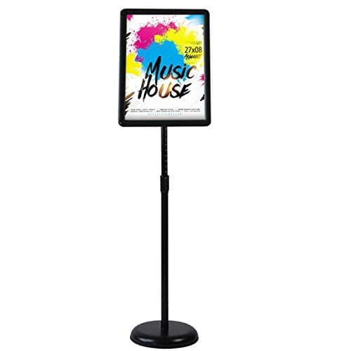 Image of HUAZI A4 Sign Stand Floor Sign Holder Both Vertical & Horizontal View Displayed,Snap-Open Frame with Safety Corner for School Church Business Show,Black