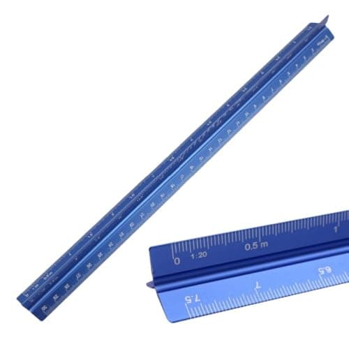 Image of YANCAIYUNL Architectural Scale Ruler, Aluminum Triangular 30cm Scale Ruler Metric 1:20, 1:25, 1:50, 1:75, 1:100, 1:125 Standard 12 Inch for Architects, Students, Draftsman and Engineers (Blue)