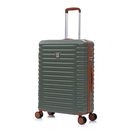 Image of Rocklands Medium Suitcase Hard Shell Lightweight 4 Dual Spinner Wheels Trolley Luggage Suitcase Hold Check in Luggage TSA Combination Lock (Olive Green, Medium 24")