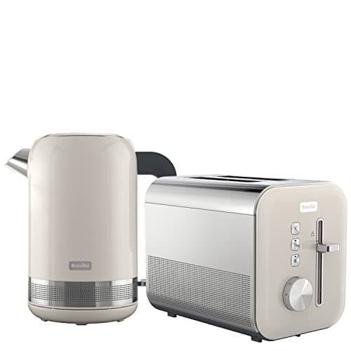Image of Breville Cream Kettle & Toaster Set | High Gloss Collection | with 1.7L Fast-Boil 3KW Kettle and 2-Slice Toaster featuring High Lift | Cream & Stainless Steel [VKT153 + VTT967]