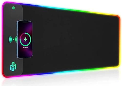 Image of GIM Wireless Charging RGB Gaming Mouse Pad 15W, LED Mouse Mat 800x300x4MM, 10 Light Modes Extra Large Mousepad Non-Slip Rubber Base Computer Keyboard Mat for Gaming, MacBook, PC, Laptop, Desk
