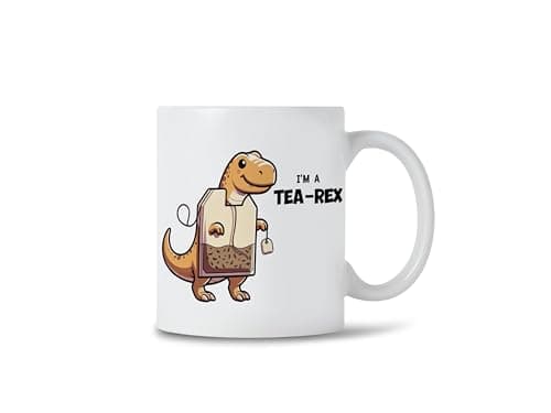 Image of Funny Tea-Rex Dinosaur Mug – 11oz Ceramic Coffee Cup with T-Rex Design, Cute Dinosaur Pun Gift for Coffee & Tea Lovers, Perfect for Office, Home, or Novelty Gifts