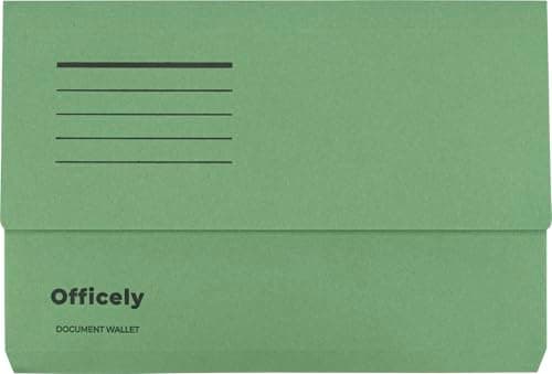 Image of Officely Document Wallets Foolscap 285gsm, Green - Box of 50