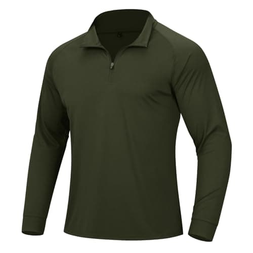 Image of DEHORU Men's Long Sleeve Sports Shirts 1/4 Zip UPF 50+ Rash Guard Sun Protection Quick Dry Pullover UV Shirt Lightweight Breathable Outdoor Hiking Golf Shirt Running Tops (AG M) Army Green