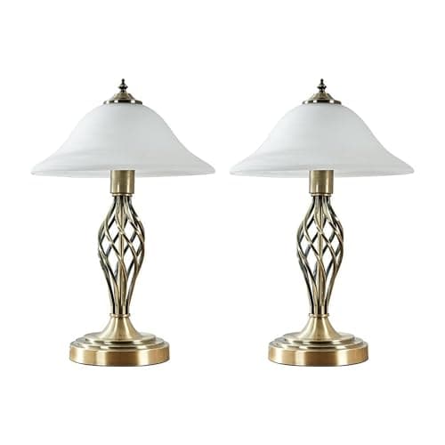 Image of MiniSun | Traditional Style Antique Brass Twist Table Lamps with a Frosted Alabaster Shade | Table Lamps, Home Décor & Improvement Essential | Set of 2