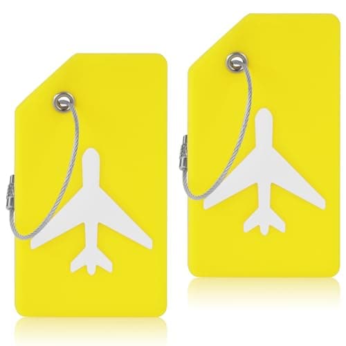 Image of Flintronic 2 PCS Luggage Tags, Silicone Baggage Labels, Suitcase ID Tag Set, Handbag Tag Labels Travel Accessories for Checked Luggage, Hand Luggage and Handbags - Yellow