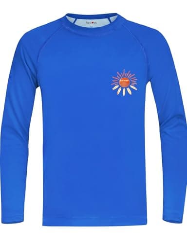 Image of weVSwe Boys Swimming Costume with UPF 50+ Protection Boys Rash Guard Shirts Recycled Fabric Long Sleeve Rash Vest Skin-Friendly Quick-Drying Blue Sun 10 Years