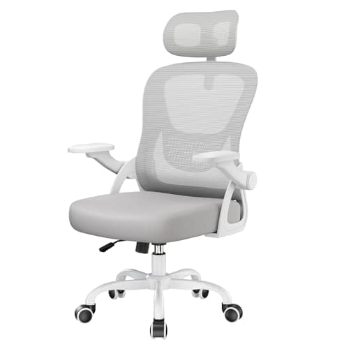 Image of naspaluro Office Desk Ergonomic Chair with Flip-up Armrests/Headrest/Back Support Comfy Computer Small Heavy Duty Swivel Chairs for Home Office Comfortable Gray Study Work Mesh PC Chairs & Stools