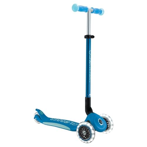 Image of Globber Elite Kids 3 Wheel Light Up Glow Scooter - Foldable - 3 Years to 9 Years Plus - LED Wheels - 2 Year Warranty (Petrol Blue)